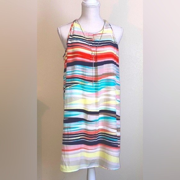 NWT Speechless Juniors size Medium multi color striped jewel neck sheath dress - Picture 1 of 6